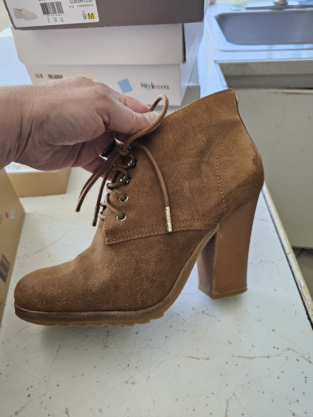 Michael Kors Cognac Suede Lace-Up High Heel Booties - Picture 2 of 14